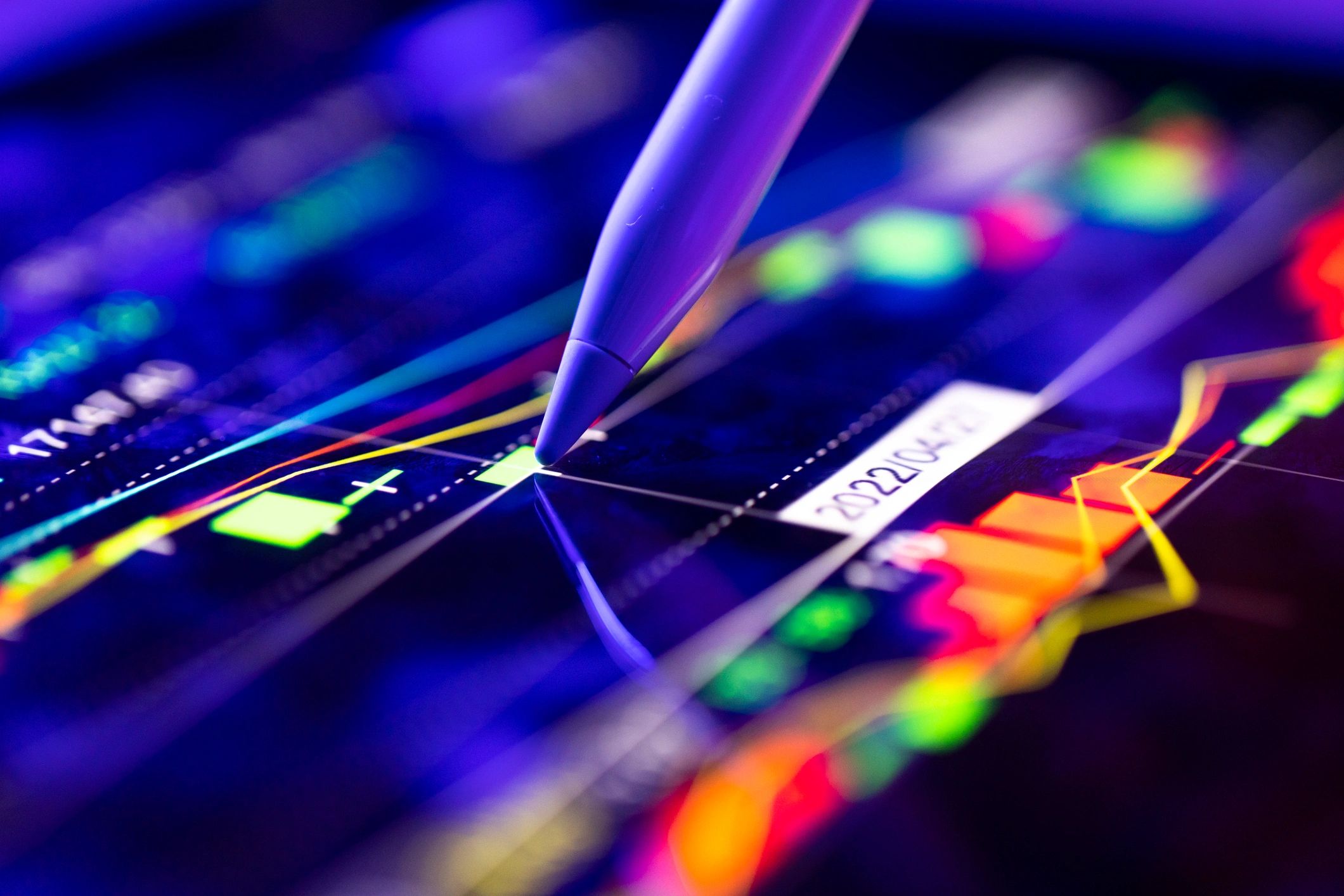 Stock chart on a computer screen representing long-term investing