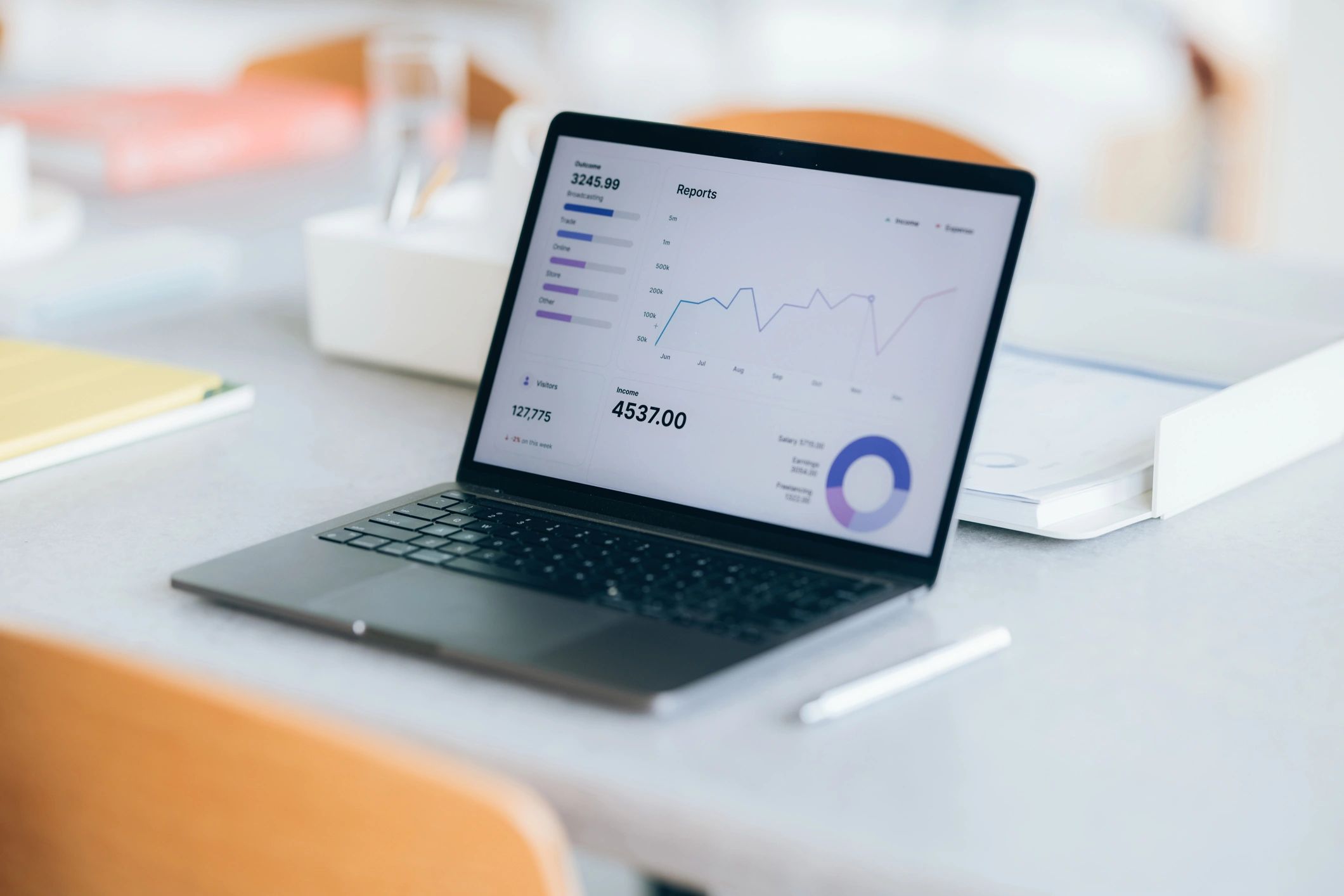 Laptop showing charts and reports