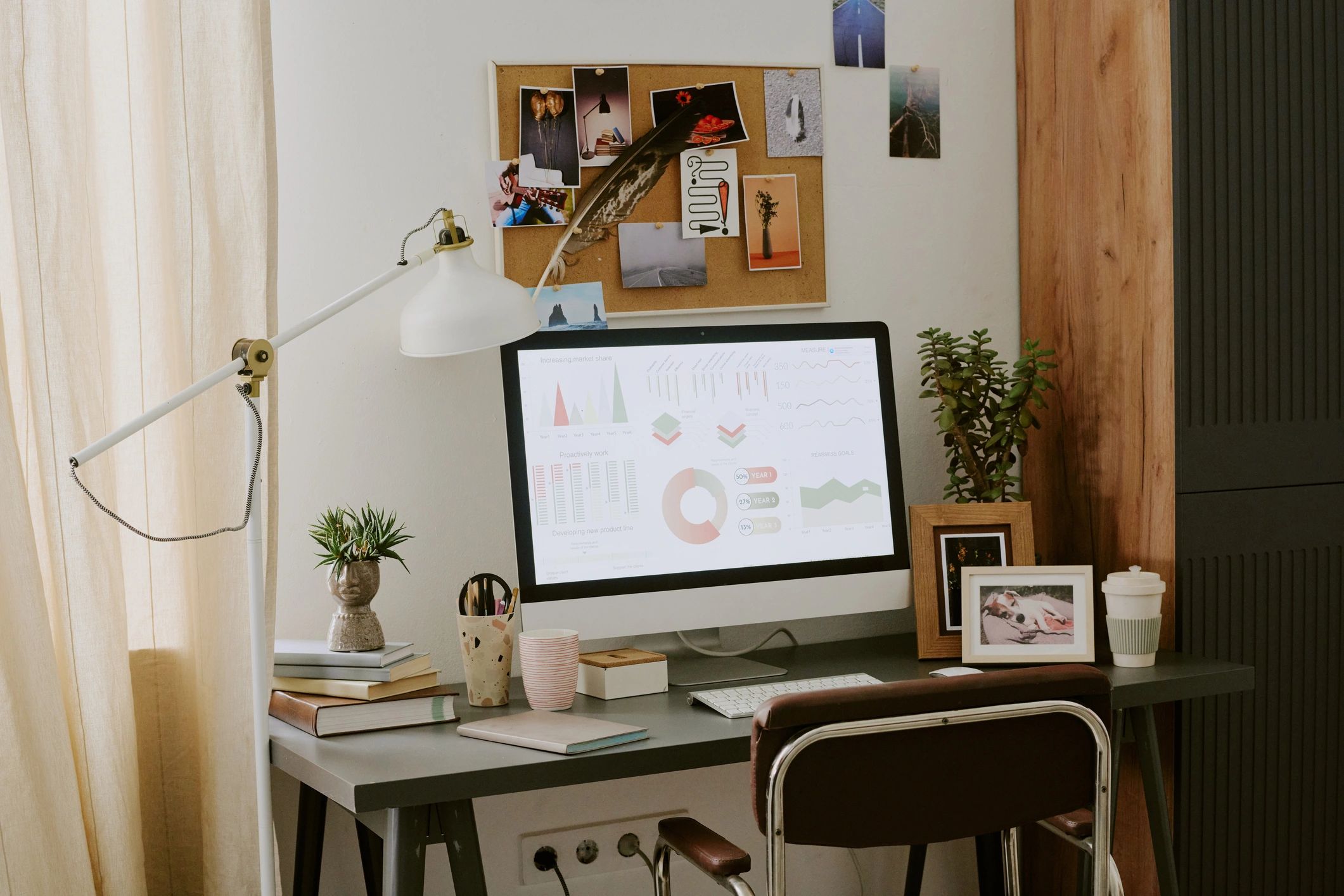 Home office workspace with planning tools